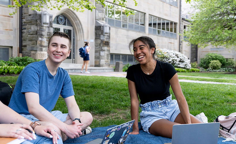 Students sitting outside