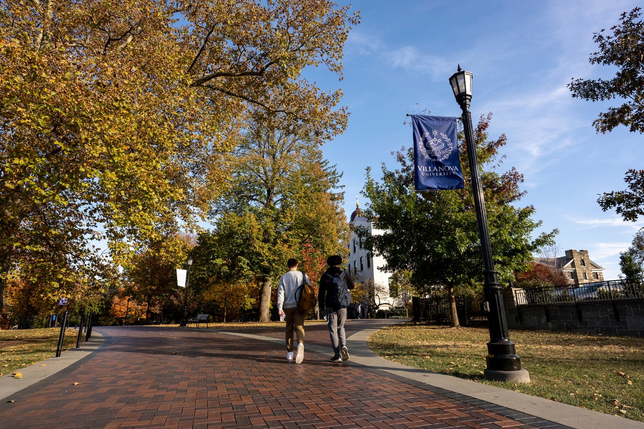 Students walking on campus.