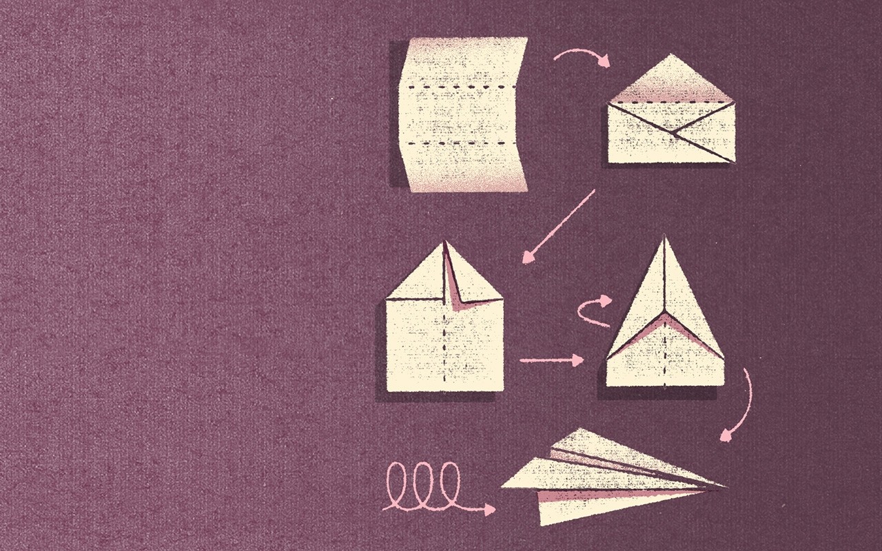 An illustration visually demonstrates five paper airplane steps.